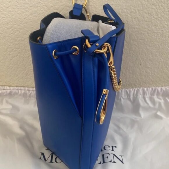 ALEXANDER MCQUEEN Blue Leather Bucket Bag LIKE NEW - Picture 6 of 11